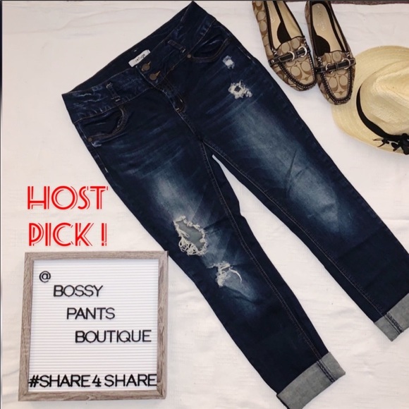 refuge Denim - HOST PICK !! Refuge - Dark Wash Distressed denim